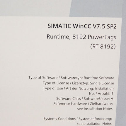 Siemens WinCC Systemsoftware V7.5 SP2 RT 8192 6AV6381-2BH07-5AX0 6AV6 381-2BH07-5AX0 / Neu OVP