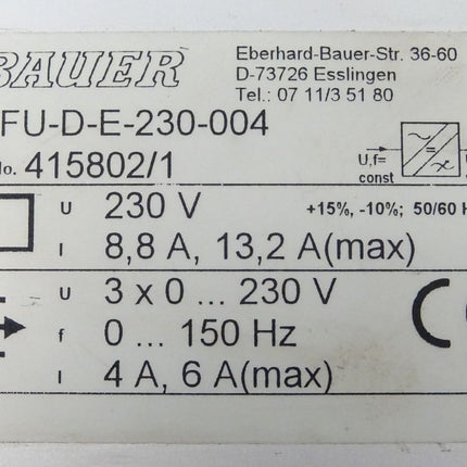 Bauer FU-D-E-230-004 Frequenzumrichter 230V 8,8A