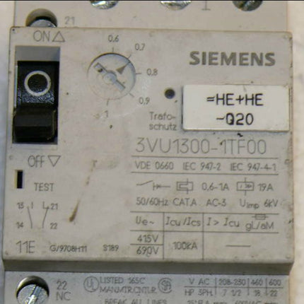 SIEMENS 3VU1300-1TF00 MOTOR CONTROL