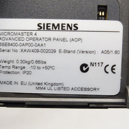 Siemens Micromaster 440 3kW 6SE6440-2AD23-0BA1 mit AOP 6SE6400-0AP00-0AA1 - Maranos.de