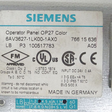 Siemens 6AV3627-1LK00-1AX0 Back Cover Rückschale 6AV3 627-1LK00-1AX0