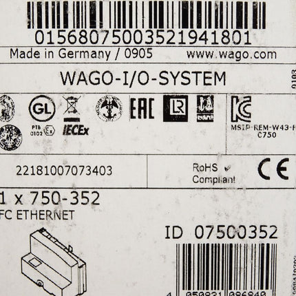Wago 750-352 Feldbuskoppler Ethernet / Neu OVP versiegelt - Maranos.de