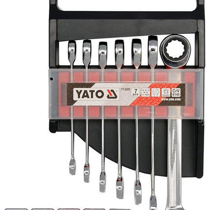 Yato YT-0208 RATSCHEN RINGMAULSCHLÜSSEL SATZ 7-TLG. 10-19mm Ratschen-Ringgabelschlüsselsatz - Maranos.de
