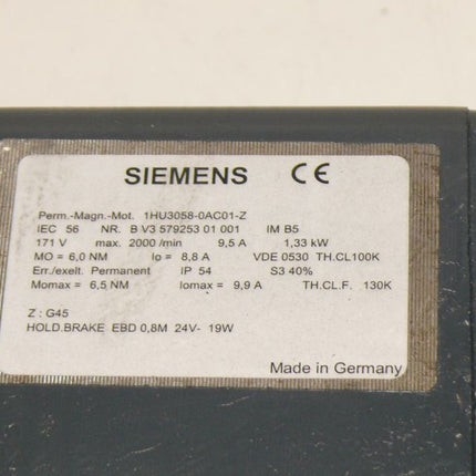 Siemens 1HU3058-0AC01-Z / 1HU3 058-0AC01-Z Permanent Magnet Motor