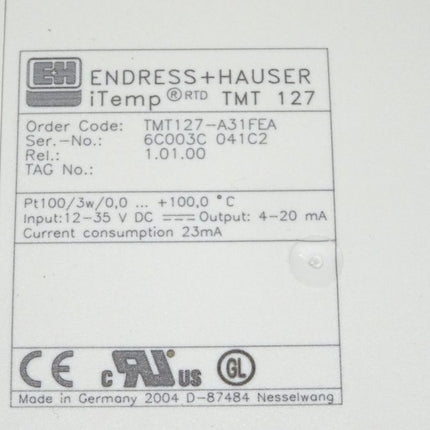 Endress Hauser TMT127 Temperatur Transmitter TMT127-A31FEA