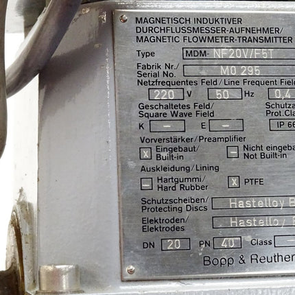 Bopp & Reuther Magnetisch Induktiver Durchflussmesser Aufnehmer MDM-NF20V/F5T - Maranos.de