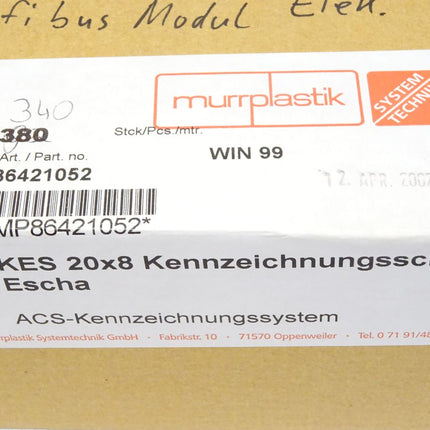 Murrplastik 86421052 KES20x8 Kennzeichnungsschild / Inhalt : 340 Stück / Neu OVP
