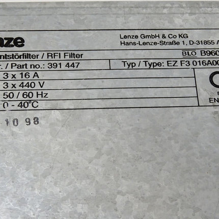 Lenze Funkentstörfilter / RFI-Filter 391447 / EZ F3 016A003