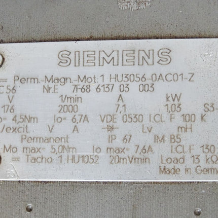 Siemens Permanent Magnet Motor Servomotor 1HU3056-0AC01-Z 2000min-1 1.03kW