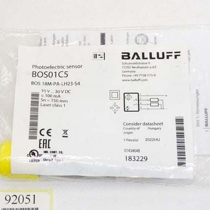 Balluff Photoelectric sensor BOS01C5 BOS 18M-PA-LH23-S4 / Neu OVP