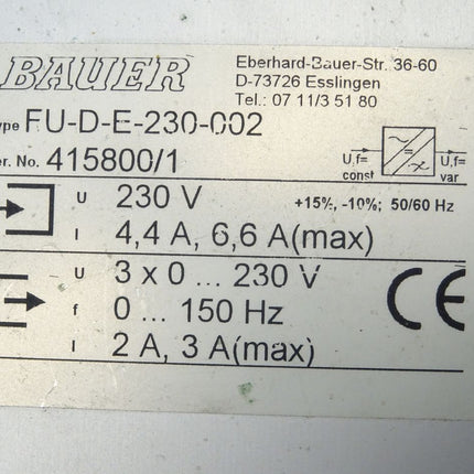 Bauer FU-D-E-230-002 Frequenzumrichter 230V 4,4A