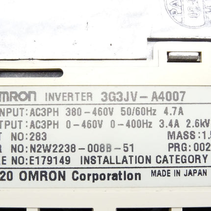 Omron Inverter 3G3JV-A4007 380-460V 50/60Hz 4.7A 0-400Hz