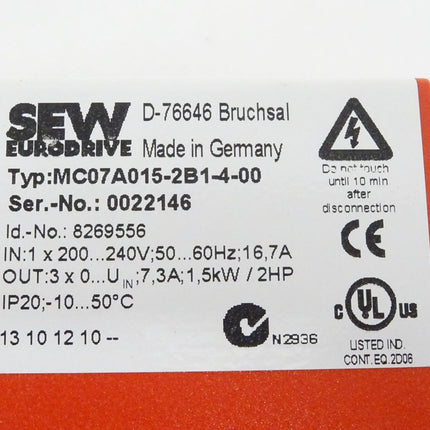 SEW Eurodrive MC07A015-2B1-4-00 Frequenzumrichter 1,5kW 8269556 NEU-OVP