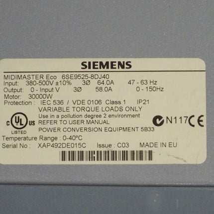 Siemens 6SE9525-8DJ40 / 6SE9 525-8DJ40 Midimaster Eco