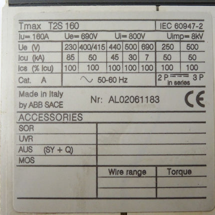 ABB SACE Tmax T2S 160 / T2S160 / Leistungsschalter