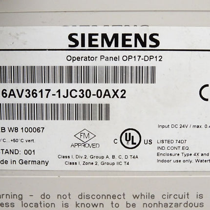 Siemens Backcover Rückschale Panel OP17-DP12 6AV3617-1JC30-0AX2 6AV3 617-1JC30-0AX2 - Maranos.de