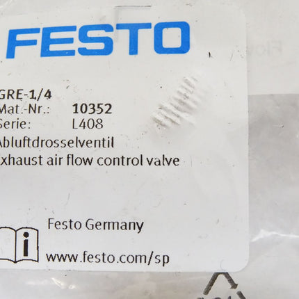Festo 10352 Abluftdrosselventil GRE-1/4 / Neu OVP - Maranos.de