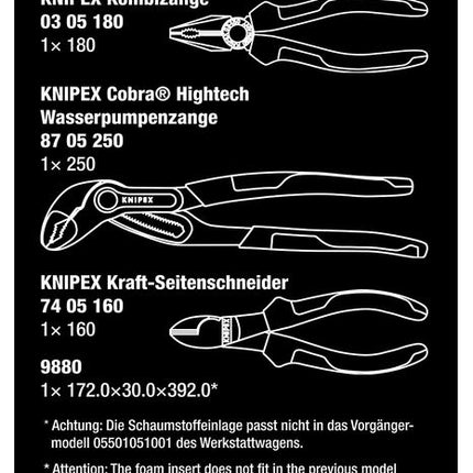 Wera 05150180001 9780 Schaumstoffeinlage KNIPEX Zangen Set 1 Werkstattwagen - Maranos.de