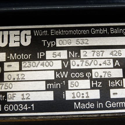 WEG 0DG532 ODG532 D-Motor Drehstrom-Getriebemotor GF12 2750min-1 i 10:1 0.12kW / Neu - Maranos.de