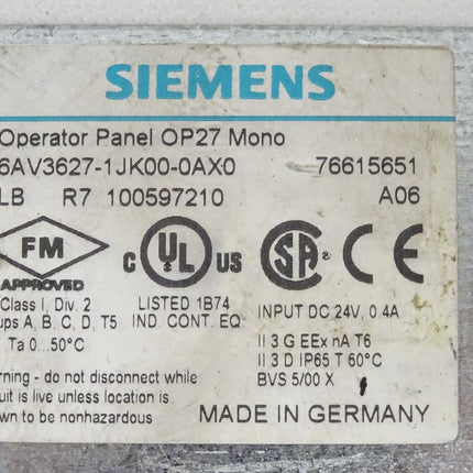 Siemens 6AV3627-1JK00-0AX0 Back Cover Rückschale 6AV3 627-1JK00-0AX0