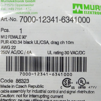 Murr Electronik 7000-12341-6341000 M12 Female 90 / 7000 12341 6341000 / Neu OVP/versiegelt