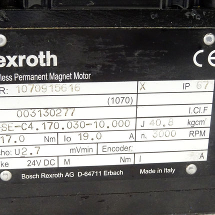 Rexroth Brushless Permananent Magnet Motor Servomotor 1070915616 SE-C4.170.030-10.000 3000RPM