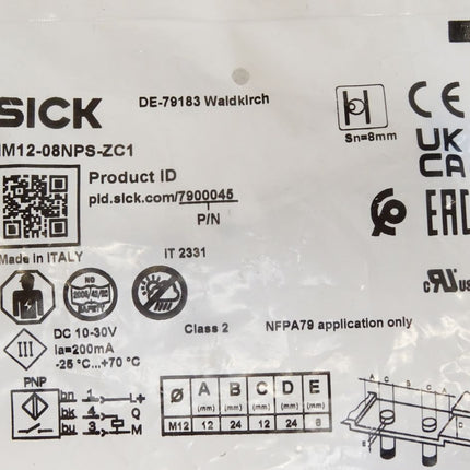 Sick 7900045 IM12-08NPS-ZC1 Induktiver Näherungssensor / Neu OVP - Maranos.de
