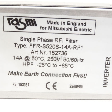Rasmi Single Phase RFi Filter FFR-S520S-14A-RF1 / 152736