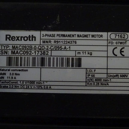 Rexroth Permanent Magnet Motor MAC092B-0-QD-2-C/095-A-1 / MNR:R911224376