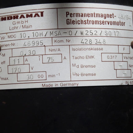 Indramat Permanentmagnet-Gleichstromservomotor MDC10.10H / MSA-0 / W252 / S017 3000min-1 - Maranos.de