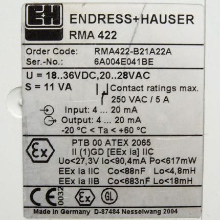 Endress+Hauser RMA422 RMA422-B21A22A Process Transmitter - Maranos.de