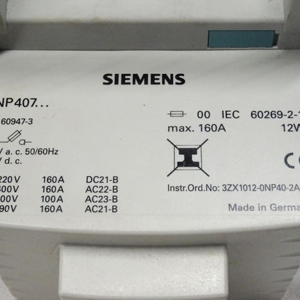Siemens 3NP4075-0FF01 E:02 / Sicherungslasttrennschalter / Neu OVP