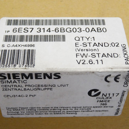 Siemens S7-300 CPU314C-2 6ES7314-6BG03-0AB0 6ES7 314-6BG03-0AB0 / Neu OVP - Maranos.de