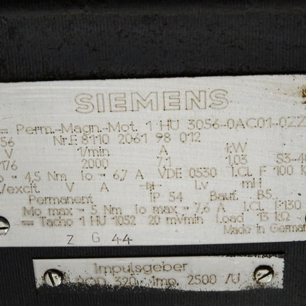Siemens Permanent Magnet Motor 1HU3056-0AC01-0ZZ9 2000min-1