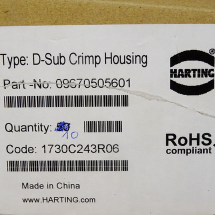 Harting D-Sub Crimp Housing D-Sub Stecker 50-polig 09670505601 / Inhalt : 10 Stück / Neu OVP