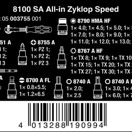 Wera 05003755001 Zyklop Speed Steckschlüsselsatz metrisch 1/4" (6.3 mm) 42teilig - Maranos.de