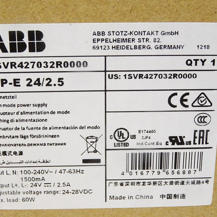 ABB Schaltnetzteil CP-E 24/2.5 1SVR427032R0000 / Neu OVP