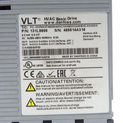 Danfoss VLT HVAC Basic Drive 131L9866 Frequenzumrichter 4,0kW