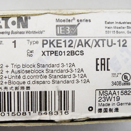 Eaton PKE12 XTPE012B XTPE012BCS PKE-XTU-12 XTPEXT012B / Neu OVP - Maranos.de