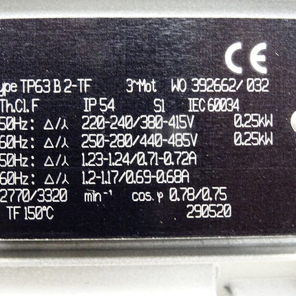 Ruhrgetriebe Getriebemotor TP63 B 2-TF TP63B2-TF 0.25kW 2770/3320nmin-1 10:1 / Neu - Maranos.de