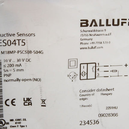 Balluff BES04T5 BES M18MP-PSC50B-S04G Induktiver Sensor / Neu OVP - Maranos.de