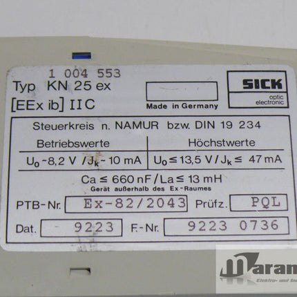 SICK Typ KN 25ex 1 004 553 Steuer-Stromkreis Ex-82/2043