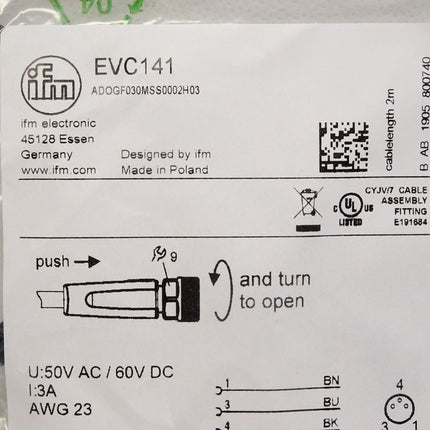 Ifm electronic Anschlusskabel mit Buchse EVC141 ADOGF030MSS0002H03 / Neu OVP