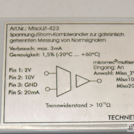 Technetics MIsoU/I-423 Spannung-/Strom-Kombiwandler