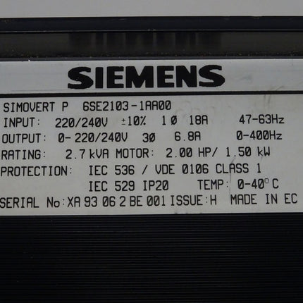 Siemens Simovert P 6SE2103-1AA00 / 6SE 2103-1AA00