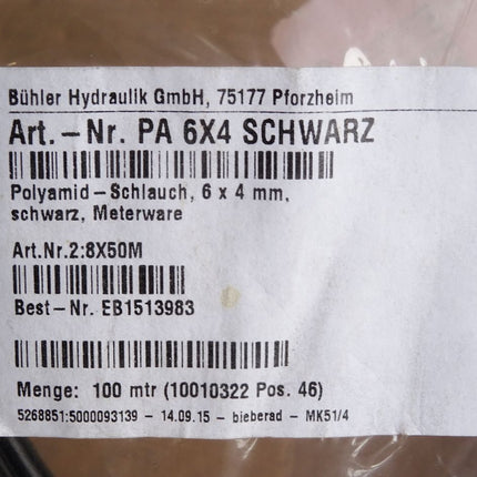 Bühler Hydraulik PA10.12PHL Polyamid Schlauch 6 x 4 mm ca.50m / Neu - Maranos.de