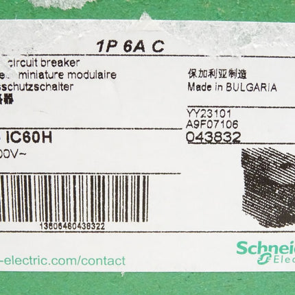 Schneider Electric Leitungsschutzschalter 1P 6A C Acti9 iC60H 043832 A9F07106 Inhalt:1 Stück / Neu - Maranos.de