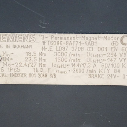 Siemens Permanent-Magnet-Motor 1FT6086-8AF71-4AB1 3600min-1