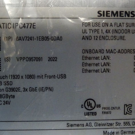 Siemens Simatic IPC477E 6AV7241-1EB05-0DA0 6AV7 241-1EB05-0DA0 22" Touch Panel / Neu OVP - Maranos.de