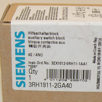 Siemens 3RH1911-2GA40 Hilfsschalterblock 3RH1 911-2GA40 NEU-OVP